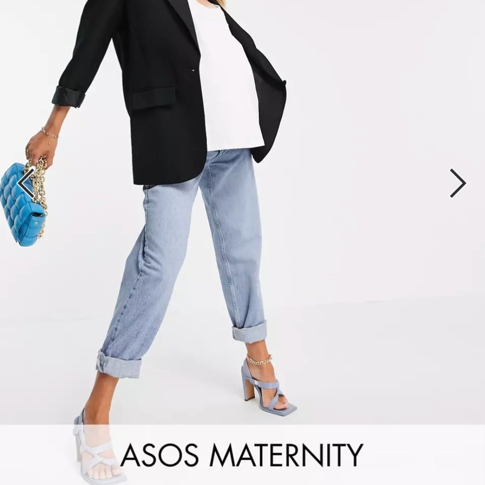 ASOS Maternity 'slouchy' mom jeans in stonewash with elastic waistband US4